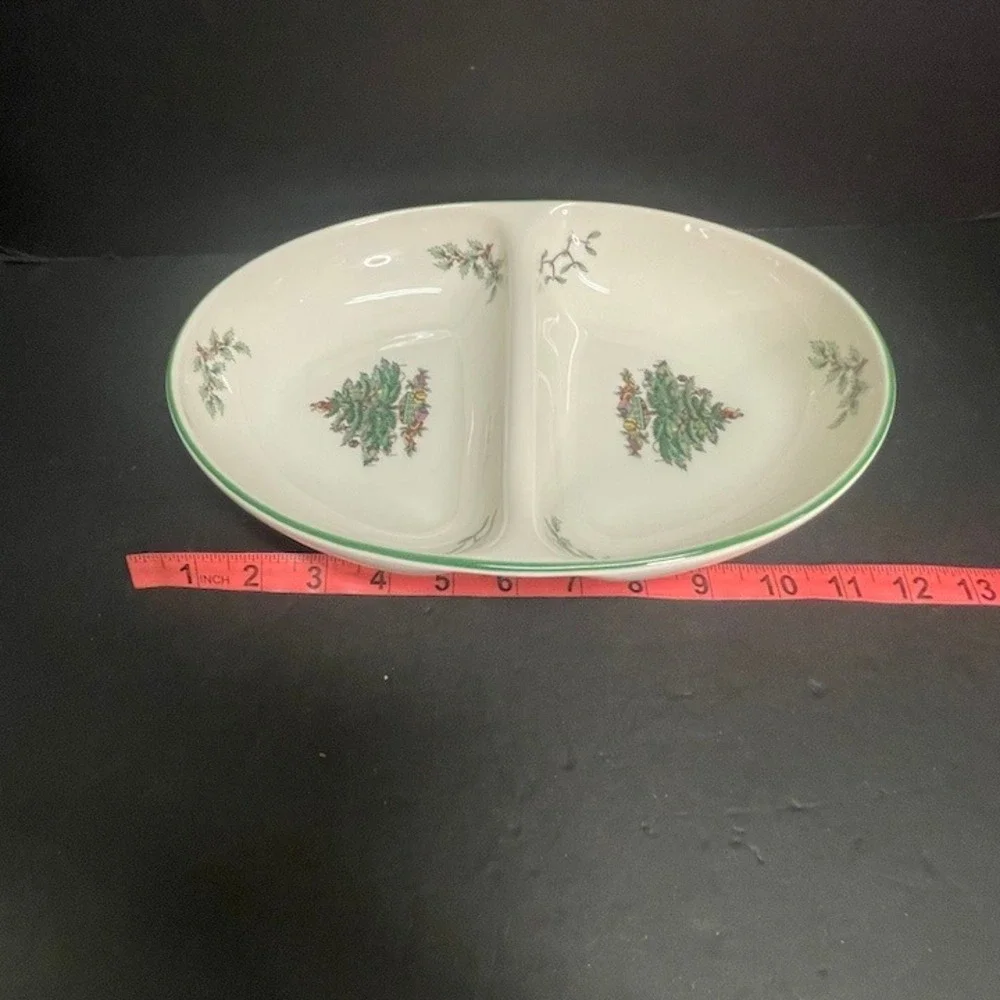 Spode Christmas Tree Oval Divided Dish Made in England Holiday Serving Platter